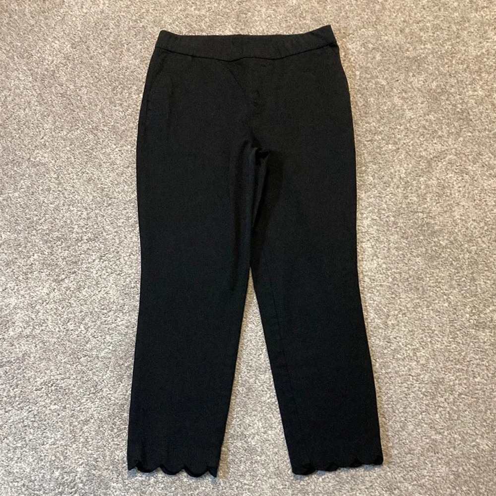 Lemon Way Flawless Black Skinny Flat Front Scalloped Hem Crop Pants 6